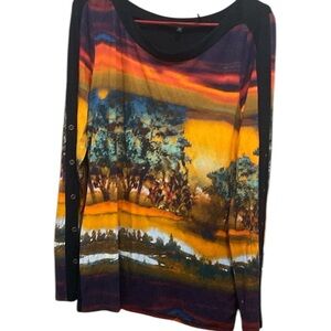 Blue and Orange Graphic Long Sleeve Tee